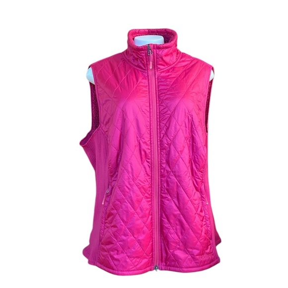 L.L. Bean Quilted Vest 1X Hot Pink Magenta Zip Pockets Fleece Lined - Picture 3 of 16